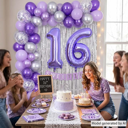 Purple Number 16 Balloon 40 Inch, Large Metallic Lavender Mylar Foil 16 Balloons - Image 3