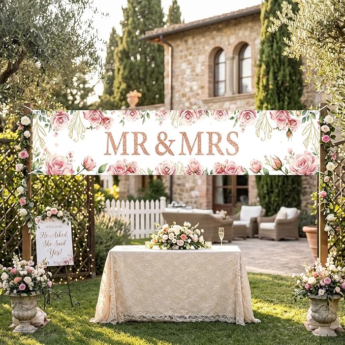 Mr And Mrs Wedding Decor Banner Decorations Party Hanging Sign | Reusable - Image 3