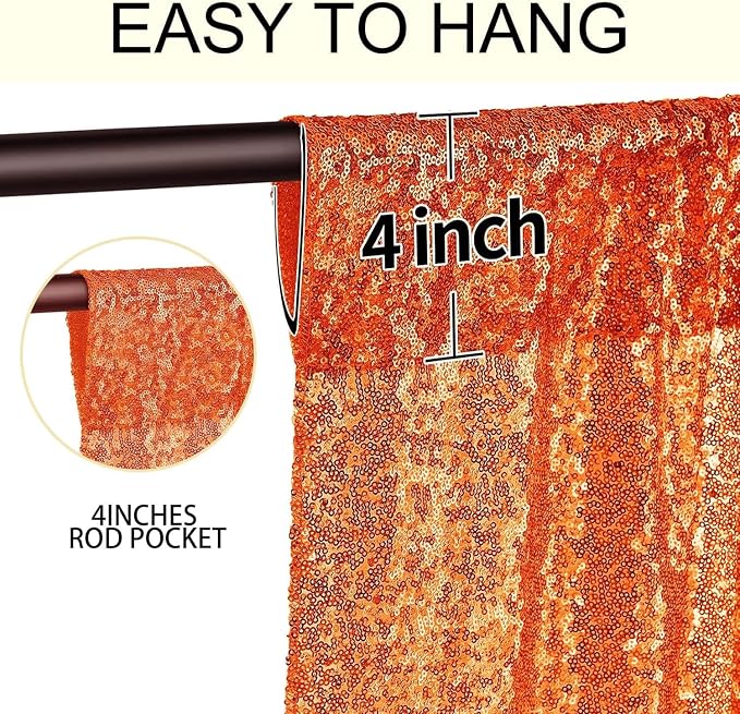 4×8FT-2PCS Orange Sequin Backdrop Curtains Panels, Photography Backdrop Glitter - Image 5