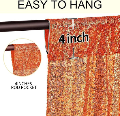 4×8FT-2PCS Orange Sequin Backdrop Curtains Panels, Photography Backdrop Glitter - Image 5
