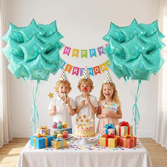 TONIFUL 15 Pcs Star Shaped Balloons 18 Inch Iridescent Green Foil Balloon | - Image 5