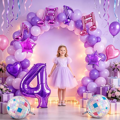 TONIFUL Girl‘s Purple Pink Music Themed 4th Birthday Decorations | 40 Inch - Image 4