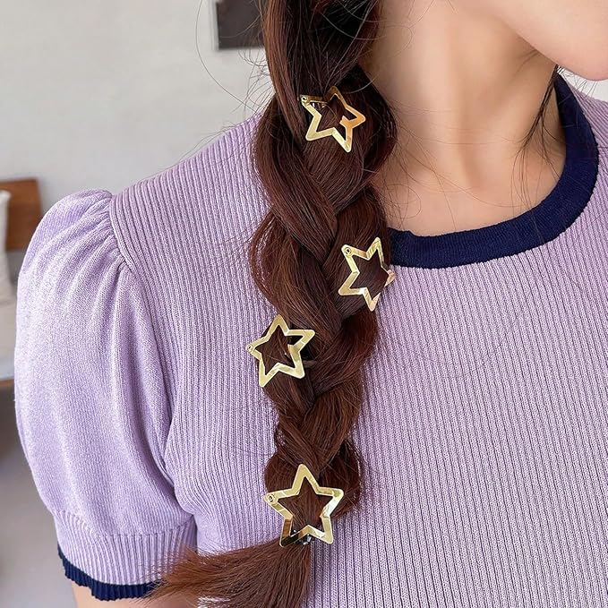 Star Hair Clips 2000s Y2K Gold Silver Star Hair Accessories Snap Hair Barrettes Non Slip Metal Hair Clips for Girls Women -30 PCS 1.18"