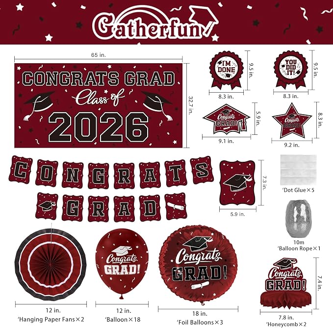 Maroon Themed 2026 Graduation Decorations Set - Image 2