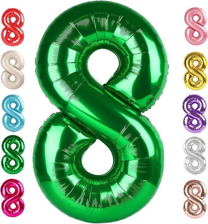 8 Balloon Numbers Birthday Decorations, 40In Green Balloons by Mluchee