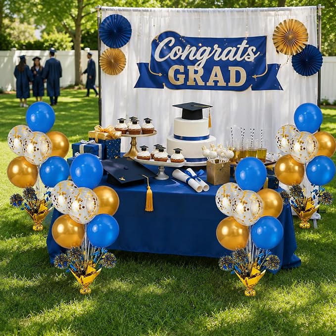 4 Set Blue Gold White Balloon Centerpieces - Image 6