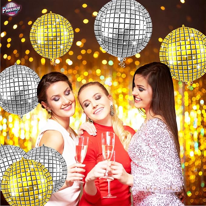 6pcs 22 Inch Gold Silver Disco Ball Balloons, 4d Large Foil Aluminum Balloon - Image 7