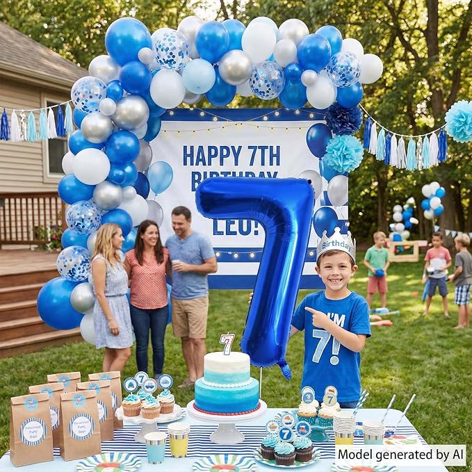 Navy Blue Number 7 Balloon 40 Inch, Foil Digit - Image 3