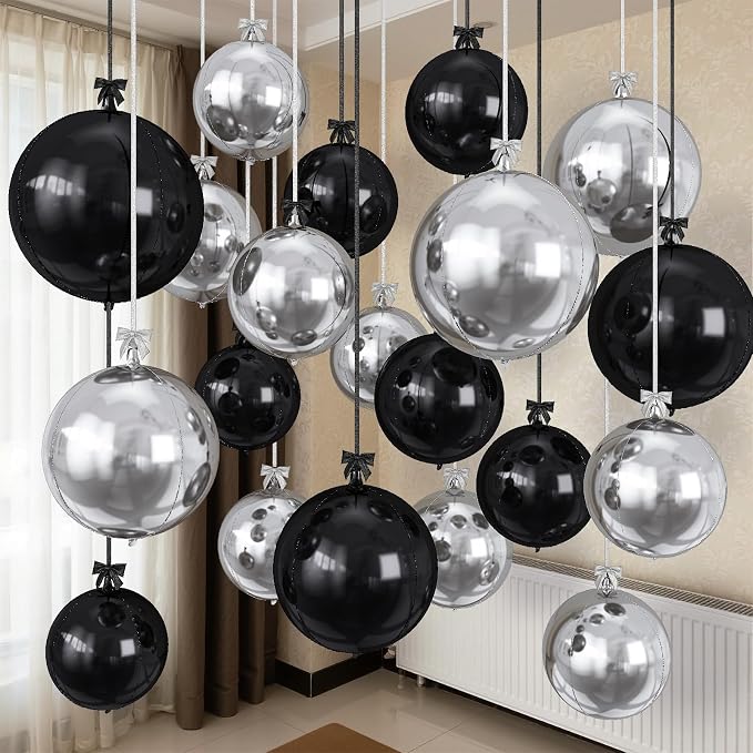 Black Silver Round Foil Balloons by Togvu
