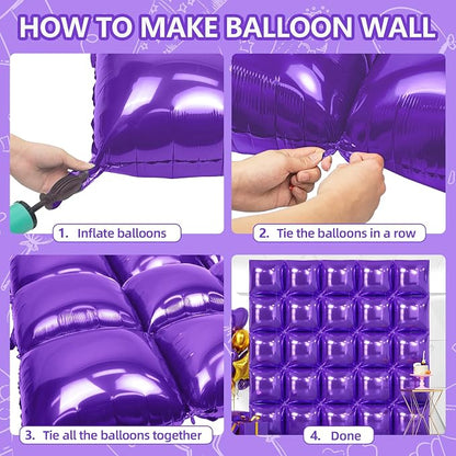 NISOCY 25PCS Metallic Purple Square Foil Balloons Wall Backdrop | Double Sided - Image 4