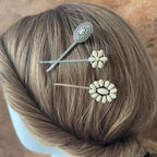 Women's Western Turquoise Hair Clips Set of 6 Decorative Bobby Pins Boho Hair Barrettes-(White，Green)