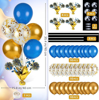 4 Set Blue Gold White Balloon Centerpieces - Image 3