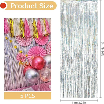 5 Pack Silver Foil Curtain Backdrop 3.2ft x 9.8ft Metallic Tinsel Foil Fringe - Image 3