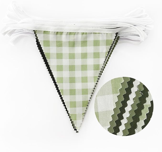 32Ft Sage Green Party Decorations Sage Gingham Banner Olive Green Buffalo Plaid - Image 2