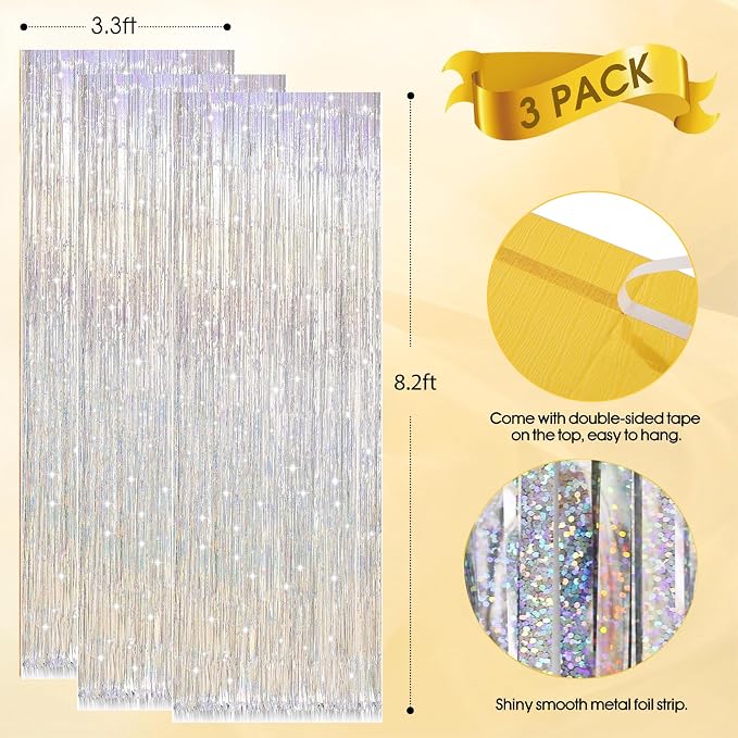 3 Pack Shiny Silver Backdrop Party Decorations Tinsel Curtain Party Backdrop - Image 7