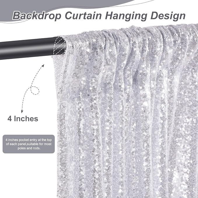 Silver Sequin Backdrop Curtains-6 Panels 2FTx8FT Silver Backdrop - Image 4