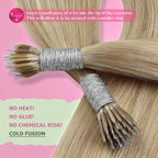 YoungSee Human Hair Nano Extensions Blonde Highlight Nano Human Hair Extensions for Women Nano Tips Real Hair Extension Natural 20inch 50g/50s Invisible Nanolink Hair Blonde Adding Length