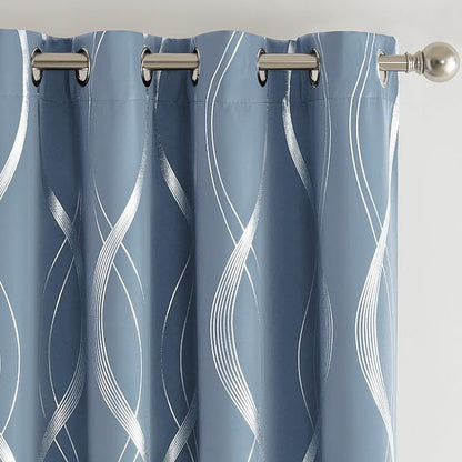 NICETOWN Dusty Blue Foil Printed Curtain by NICETOWN