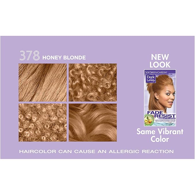 SoftSheen-Carson Dark and Lovely Fade Resist Rich Conditioning Hair Color, Permanent Hair Color, Up To 100 percent Gray Coverage, Brilliant Shine with Argan Oil and Vitamin E, Honey Blonde, 2 Count