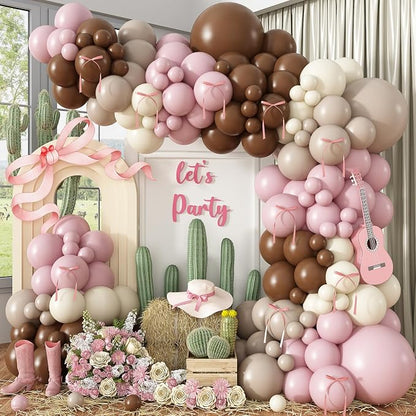 Pink Brown Balloon Arch Garland Kit, Cowgirl Rodeo Balloons Dusty Blush Light by Paeyeq