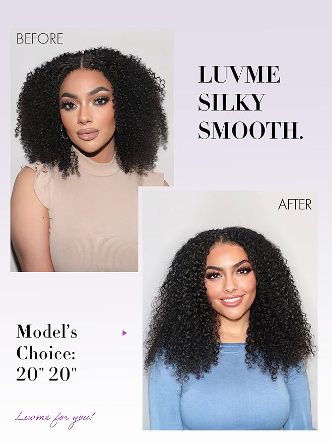 LUVME Hair Extensions Real Human Hair 135g 7pcs Natural Black Hair Extensions Kinky Curly Clip in Extensions 22 Inch Remy Human Hair for Women