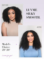 LUVME Seamless Clip in Hair Extensions Human Hair Kinky Curly 135g 7pcs 20 Inch Clip in Hair Extensions with Soft Invisible PU Weft Natural Black Hair for Women