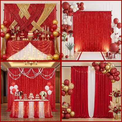 Red Sequin Backdrop Curtains 2 Pcs 5ftx8ft Sparkle Backdrop Drapes | Glitter - Image 3
