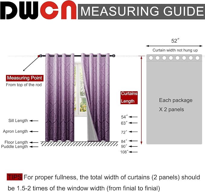 DWCN 100% Blackout Curtains for Bedroom 63 Inch Long- Double Layers Damask - Image 8