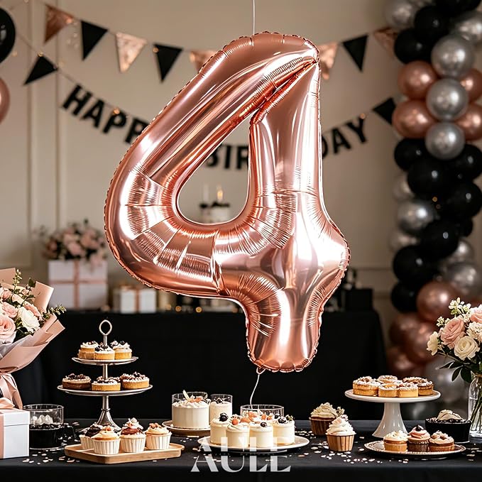 AULE 40 Inch Rose Gold 4 Balloon Number Foil 0-9 Birthday Big Numbers | - Image 5