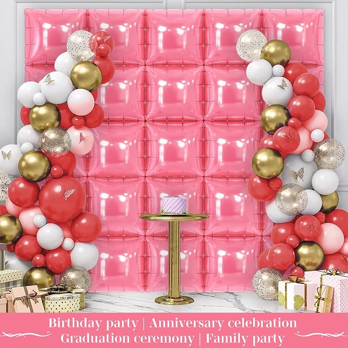 Pink Square Foil Balloons 25 Pcs Metallic Pink Balloons Wall Backdrop - Image 5
