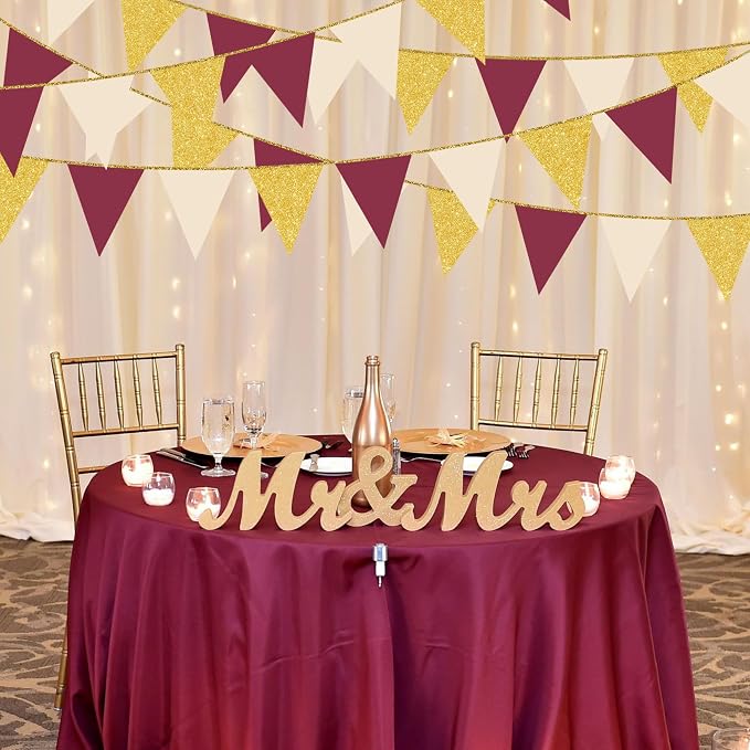 Burgundy Beige Gold Party Pennant Banner Flag Maroon Gold Hanging Glitter Paper - Image 8