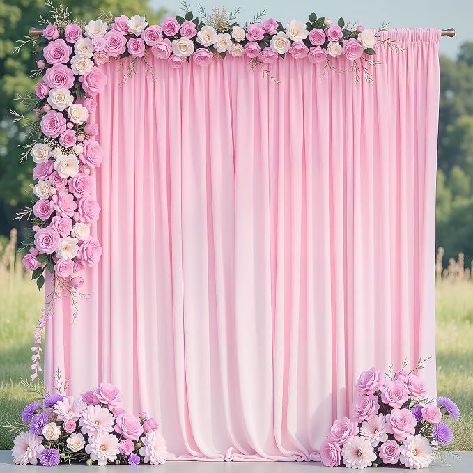 Pink Backdrop Curtain for Wedding Parties Backdrop Drapes 10x10FT | Wrinkle by Wokceer