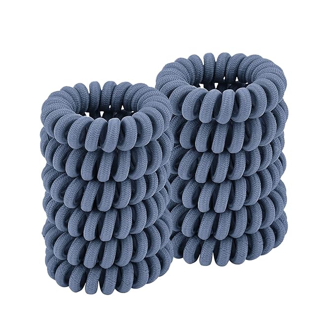 Spiral Hair Ties (Cloth Blue, 12 Pcs) - Coil Ponytail Holders for Thick Hair, No Crease Phone Cord Ties for All Hair Types