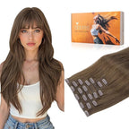 DOORES Hair Extensions Clip in Human Hair, Dirty Light Ash Brown 120g 7pcs 18 Inch, Clip in Extensions Real Natural Straight Thick Weft
