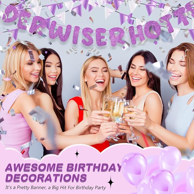 Fulmoon Set of 3 Pre Strung Older Wiser Hotter Glitter Banner Funny Birthday - Image 6
