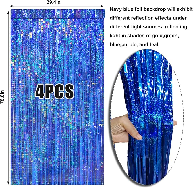 4 Packs Blue Foil Fringe Curtain, Baby Shower, Bachelorette, Graduation - Image 6