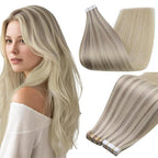 Full Shine Tape in Hair Extensions Real Human Hair 14Inch Balayage Color 18 Ash Blonde Fading to 22 and 60 Blonde Remy Tape in Extensions Seamless Tape Hair Ombre Skin Weft Hair Extensions 50G 20Pcs