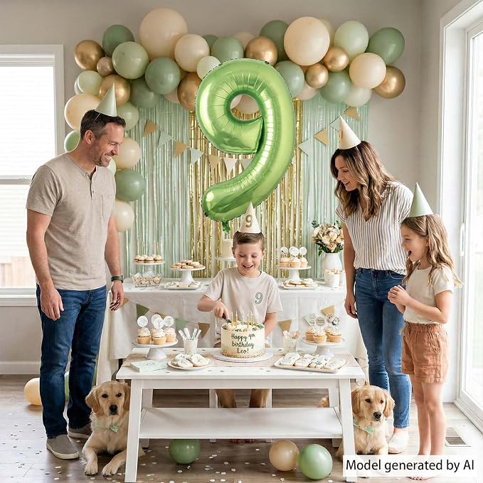 Light Green Number 9 Balloon 40 Inch, Glossy Metallic Digit Party Supplies | - Image 2