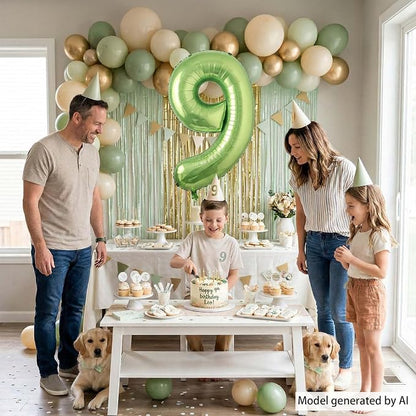 Light Green Number 9 Balloon 40 Inch, Glossy Metallic Digit Party Supplies | - Image 2