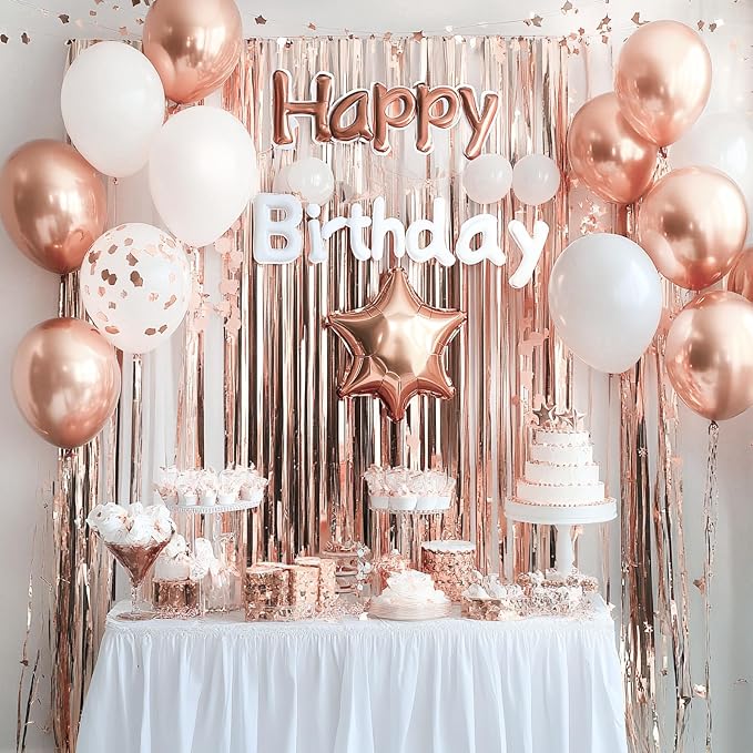 PartyWoo Rose Gold Foil Fringe 8.2FT 3pcs Tinsel Backdrop Streamers | Rose Gold - Image 3