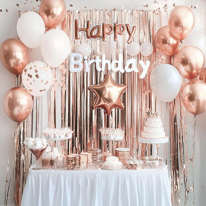 PartyWoo Rose Gold Foil Fringe 8.2FT 3pcs Tinsel Backdrop Streamers | Rose Gold - Image 3