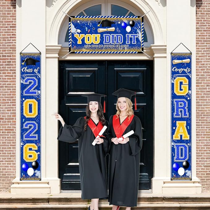 Blue and Gold Graduation Decorations Class of 2026 Graduation Banner Congrats - Image 6