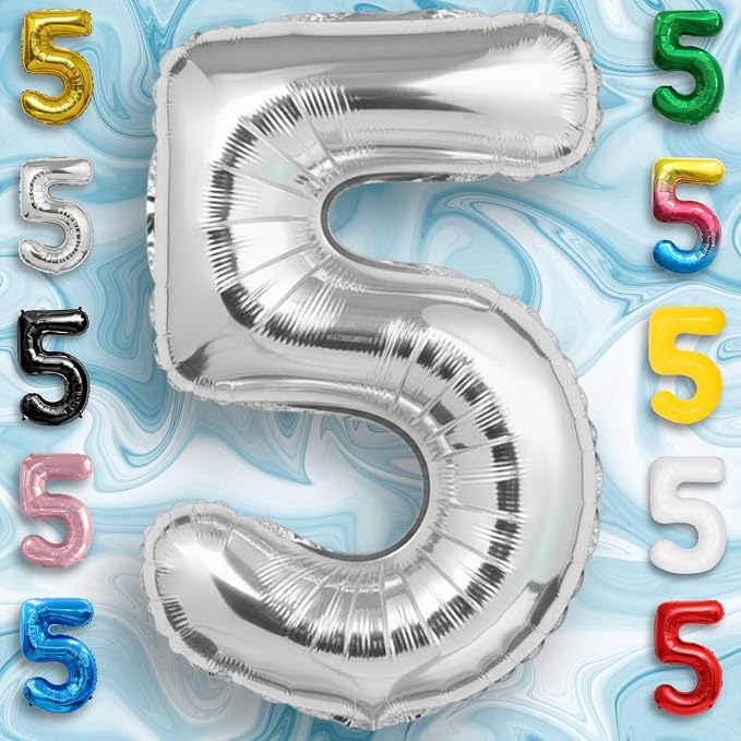 Silver Number Balloon 5 Mylar Foil Balloons 40 inch - Image 6