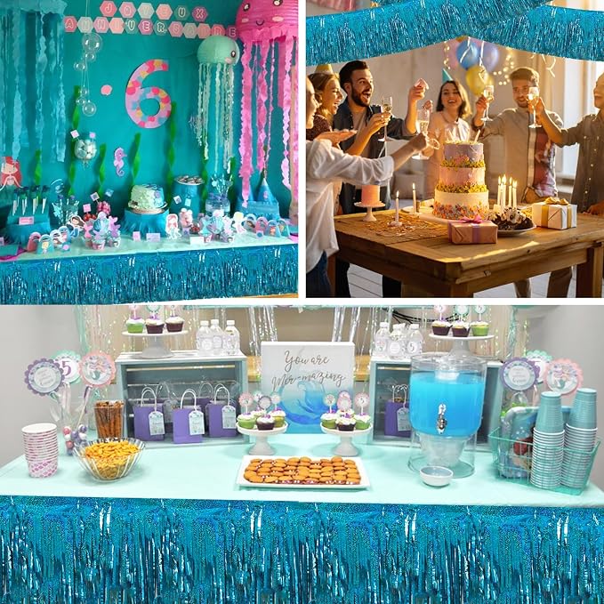 BEISHIDA Lake Blue Fringe Garland Banner 30ft Wall Tinsel Foil Streamers | 3Pack - Image 6
