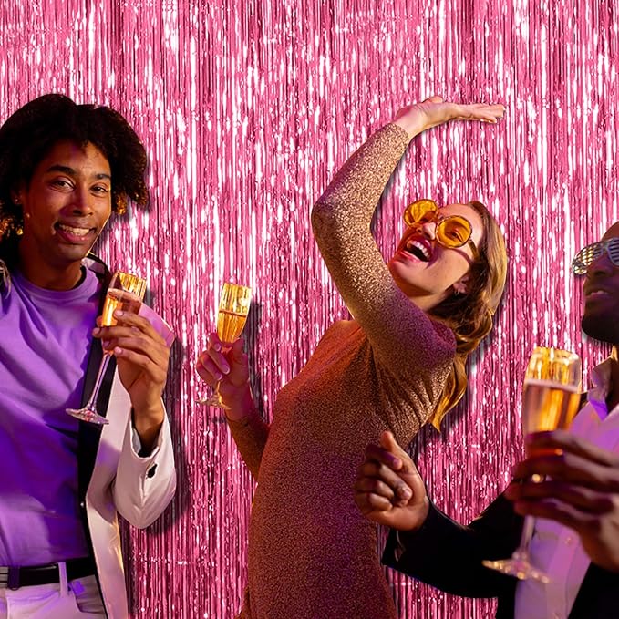 2 Pack Pink Backdrop Party Decorations Tinsel Curtain Party Backdrop Foil - Image 4