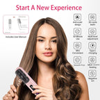 Cordless Hair Straightener Brush for Travel, 200 Million Negative Ionic Portable Hair Straightener Comb for Women with LED Display & 3 Temps, 30s Fast Heating USB Charging Smooth Frizz(Pink