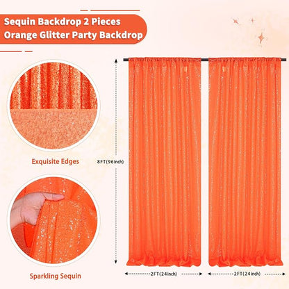 Orange Sequin Backdrop Curtains, 2 Panels 2FTx8FT Orange Curtain Backdrop - Image 2