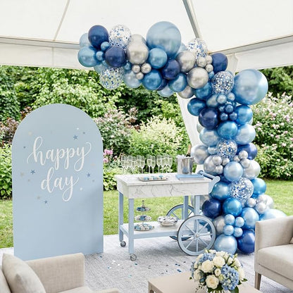 Paready Blue Silver Balloons Set, 12 Inch Confetti Silver Pearl Dark Blue Latex - Image 2
