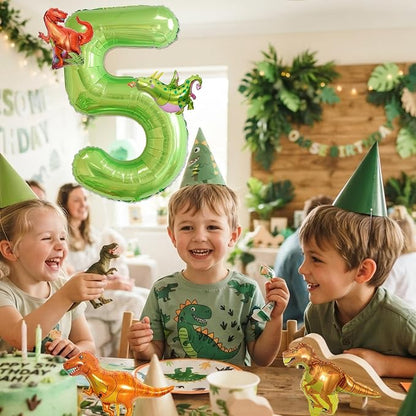 Dinosaur 5th Birthday Decorations 40 Inch Giant Green Number 5 Foil Balloon | - Image 7