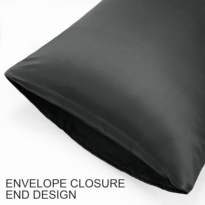 uxcell 2 Pack Silk Satin Pillowcase for Hair and Skin, Cool, Silky, Soft Breathable Pillow Cases Travel Size 14x20 Inch Sateen Pillowcase Black with Envelope Closure